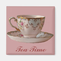 Pink Teacup and Saucer with Roses