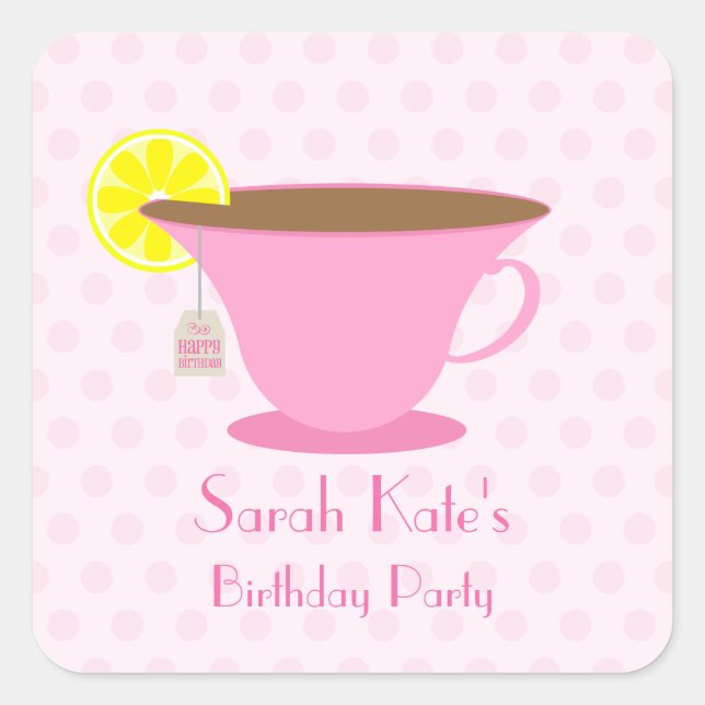 Pink Teacup Birthday Party Stickers (Front)