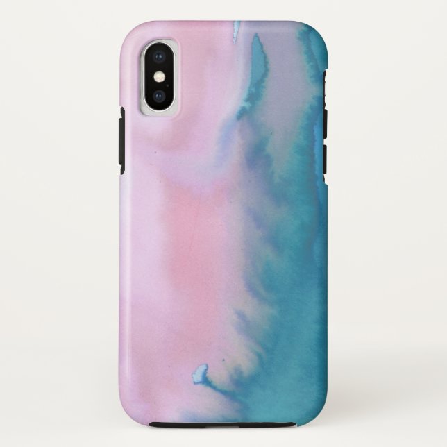 Pink teal abstract watercolor phone case (Back)