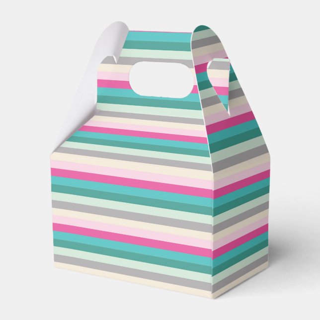 Pink Teal and Grey Striped Favor Box (Back Side)