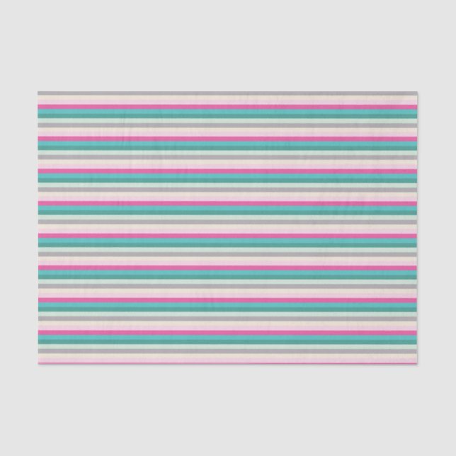 Pink Teal and Grey Striped Tissue Paper (Front)