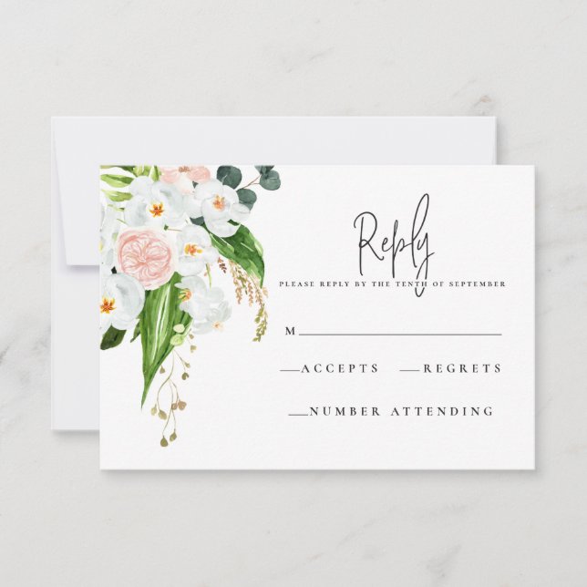 Pink, teal and orchid tropical floral R.S.V.P RSVP Card (Front)