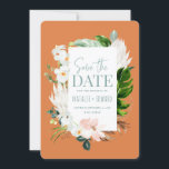 Pink, teal and orchid tropical floral save the date<br><div class="desc">Pink,  teal and orchid tropical floral design. Beautiful modern script text. Part of a collection. Background colour can be changed.</div>