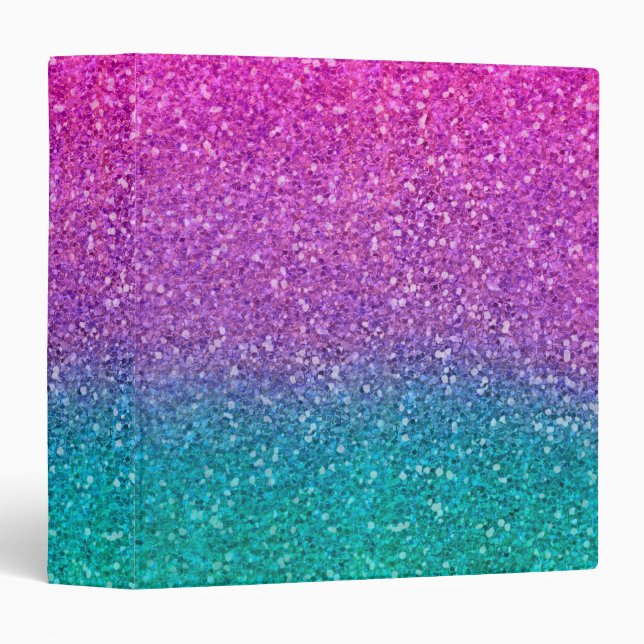 Pink Teal Aqua Blue & Purple Sparkly Glitter Binder (Front/Spine)