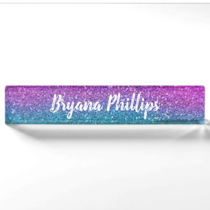 Pink Teal Aqua Blue & Purple Sparkly Glitter Nameplate