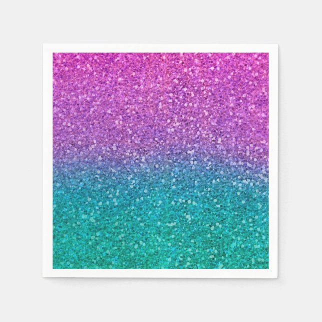 Pink Teal Aqua Blue & Purple Sparkly Glitter Party Napkin (Front)