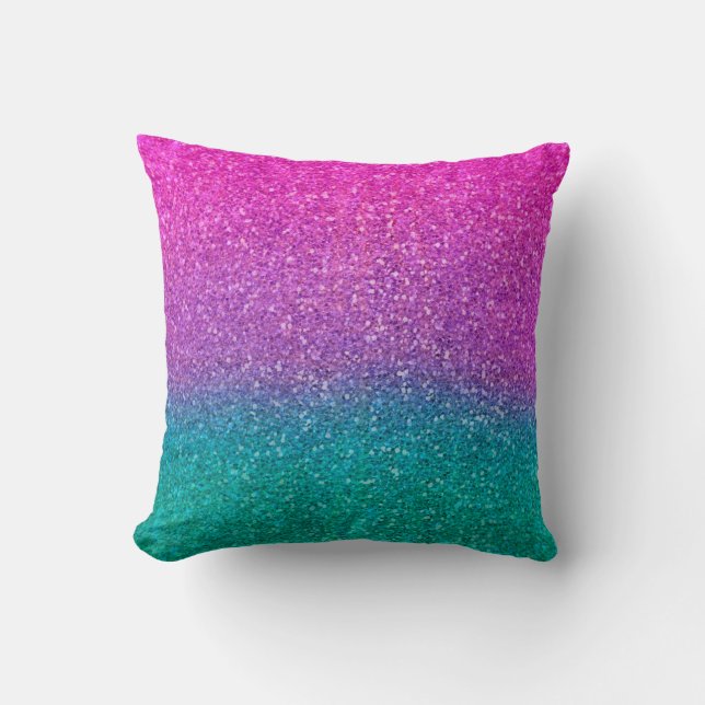 Pink Teal Aqua Blue & Purple Sparkly Glitter Throw Pillow (Front)