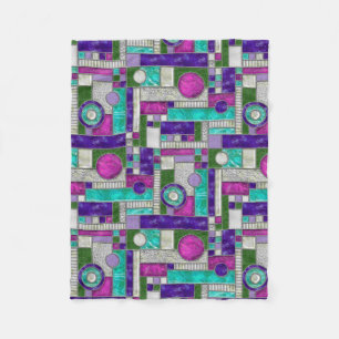 Pink Teal Art Deco Stained Glass Fleece Blanket