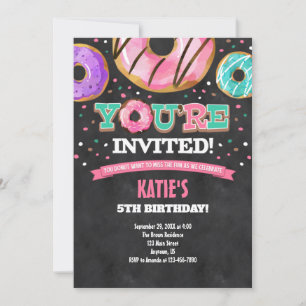Pink Teal Blue Doughnut Birthday Invitation