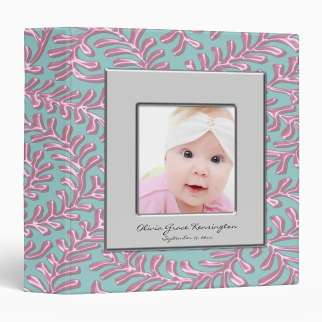 Pink & Teal Blue Photo Frame Baby Album Binder (Front/Spine)