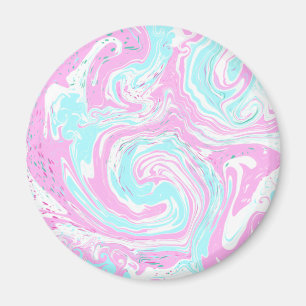 Pink, Teal Blue Swirled Marble Fluid Art Magnet