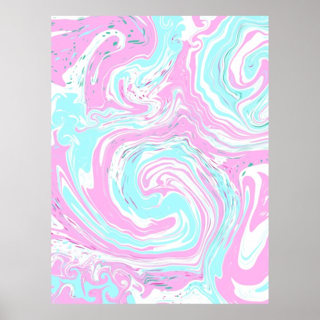 Pink, Teal Blue Swirled Marble Fluid Art  Poster (Front)