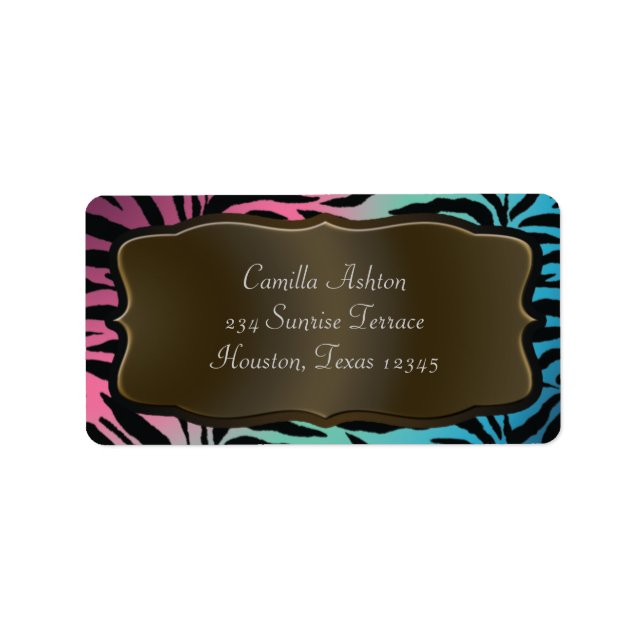 Pink Teal Blue Zebra Address Labels (Front)