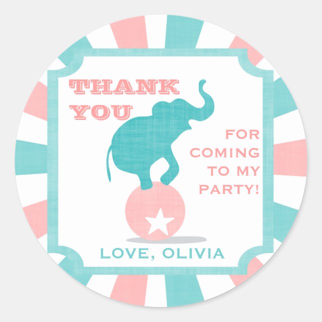 Pink | Teal Carnival Party Big Top Favour Sticker (Front)