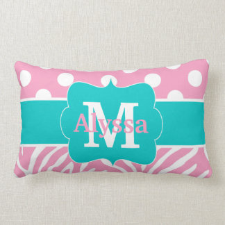 Pink Teal Dots Zebra Personalized Lumbar Pillow