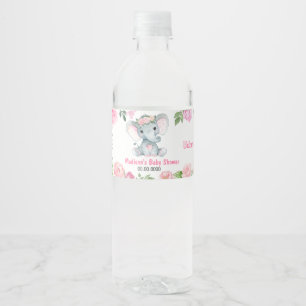 Pink Teal Elephant water bottle label for girl