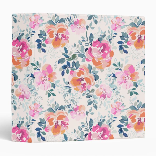 Pink & Teal Floral Pattern Binder (Front/Spine)
