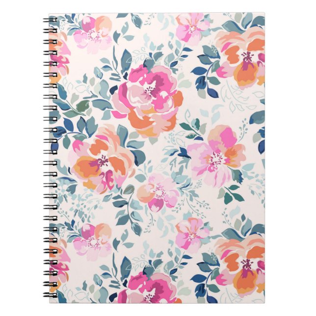 Pink & Teal Floral Pattern Notebook (Front)