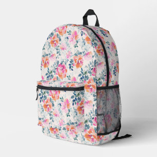 Pink & Teal Floral Pattern Printed Backpack