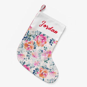 Pink & Teal Floral Pattern Small Christmas Stocking