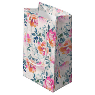 Pink & Teal Floral Pattern Small Gift Bag