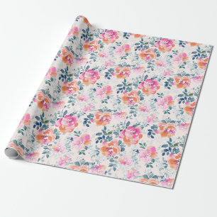 Pink & Teal Floral Pattern Wrapping Paper