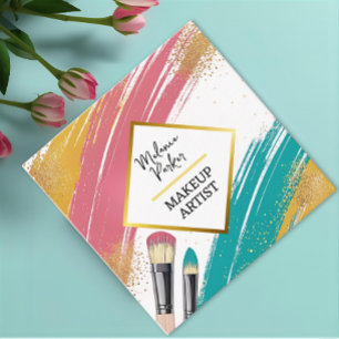 Pink Teal Gold Glitter Paint Makeup Square Business Card
