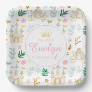 Pink teal gold little princess birthday girl  paper plate