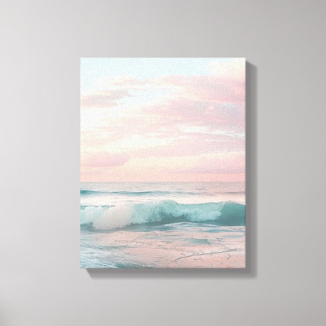 Pink, Teal & Gold Sunset Ocean Canvas Wall Art (Front)