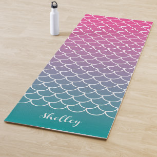 Pink Teal Gradient Mermaid Fishscale Yoga Mat