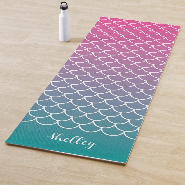 Pink Teal Gradient Mermaid Fishscale Yoga Mat (In Situ)