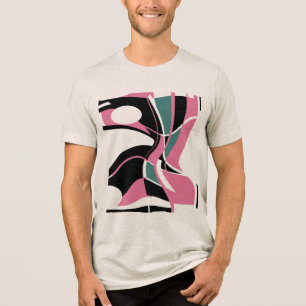 Pink Teal Green Black Mauve Swirling Art Abstract Tri-Blend Shirt