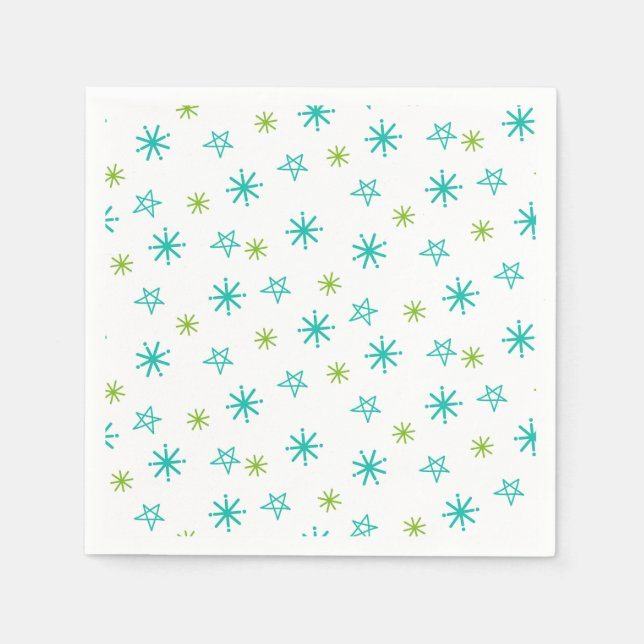 Pink Teal Green Stars Modern Christmas  Napkin (Front)