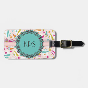 Pink Teal Ice Cream Cupcakes Monogram Luggage Tag
