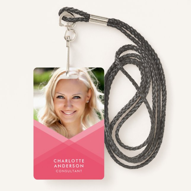Pink & Teal Layered Geometric Photo Badge (Front with Lanyard)