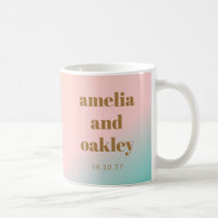 Pink Teal Modern Minimalist Gold Couple Wedding