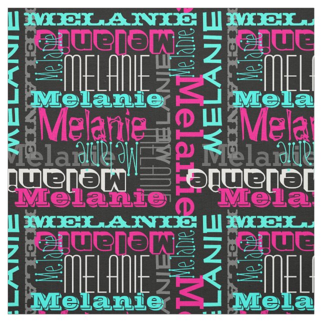 Pink Teal Name Custom Modern Collage Girls Fabric (Swatch)