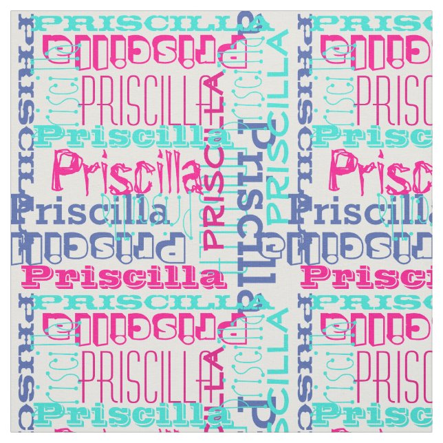 Pink Teal Name Modern Personalized Collage Girls Fabric (Swatch)
