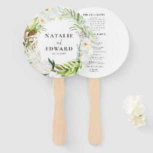 Pink, teal + orchid tropical floral wedding hand fan