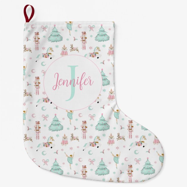 Pink teal pastel nutcracker Christmas Stocking (Front)