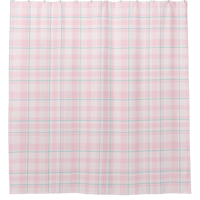 Pink Teal Plaid Shower Curtain (Front)