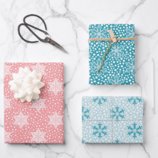 Pink Teal Polka Dots Snowflakes Christmas Wrapping Paper Sheet