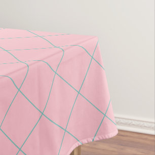 pink & teal, pretty, lattice pattern cotton tablecloth