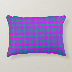 Pink teal Purple Checker Argyle Pattern Accent Pillow