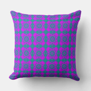Pink teal Purple Checker Argyle Pattern Throw Pillow