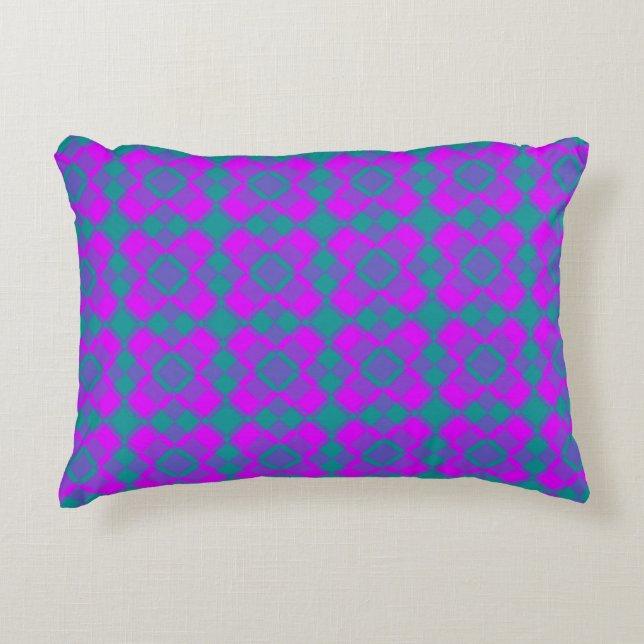 Pink Teal Purple Chequered Argyle Pattern Accent Pillow (Front)