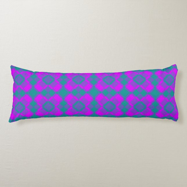 Pink Teal Purple Chequered Argyle Pattern Body Pillow (Front)