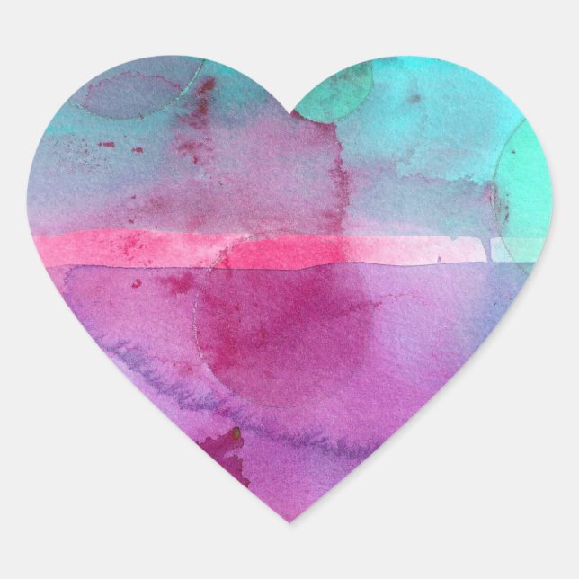 Pink Teal Purple Ombre Watercolor Heart Sticker (Front)