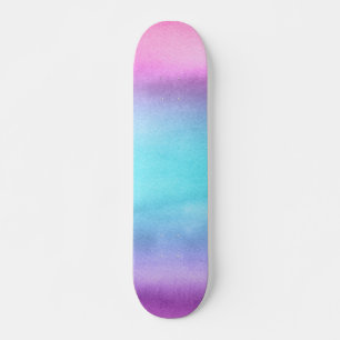 Pink Teal Purple Watercolor Skateboard