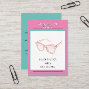 Pink & Teal Retro 80's Miami Sunglasses Business Card